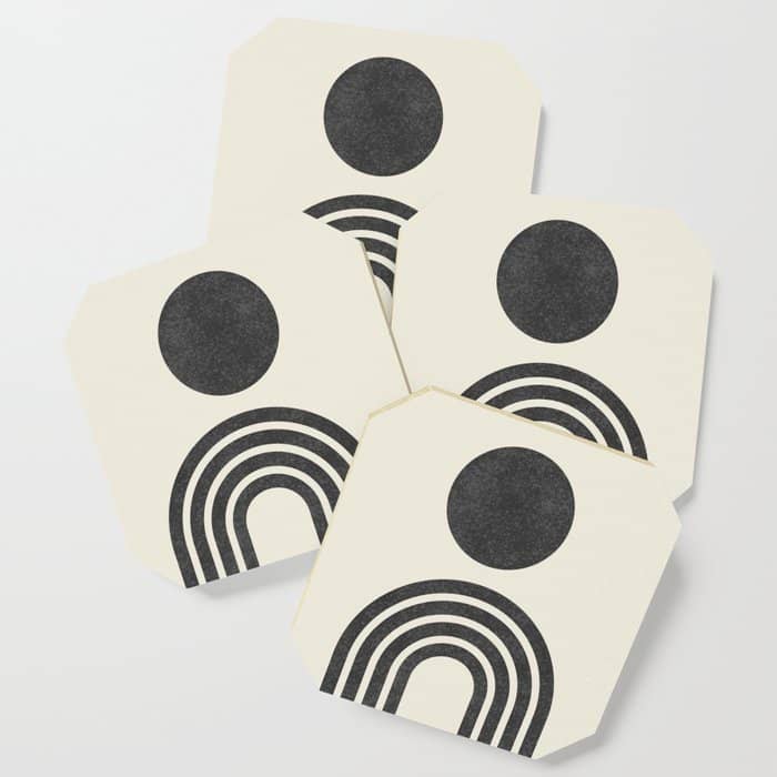 Mid Century Modern Black And White Sun And Rainbow Coaster
