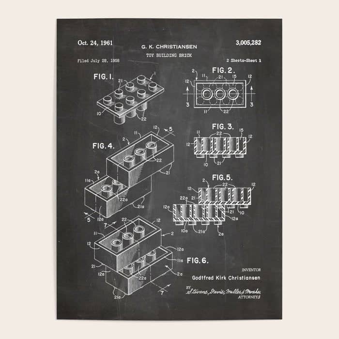 Legos Patent - Legos Brick Art - Black Chalkboard Poster