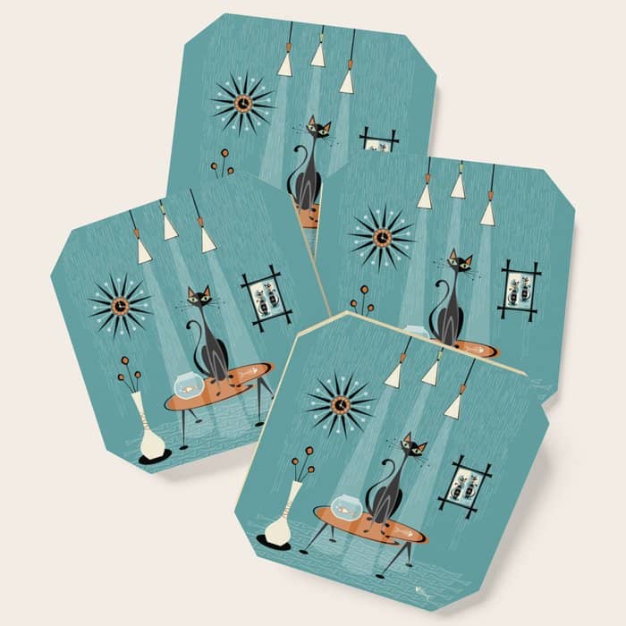 Mid Century Mishchief/ Cat Red Handed I Coaster