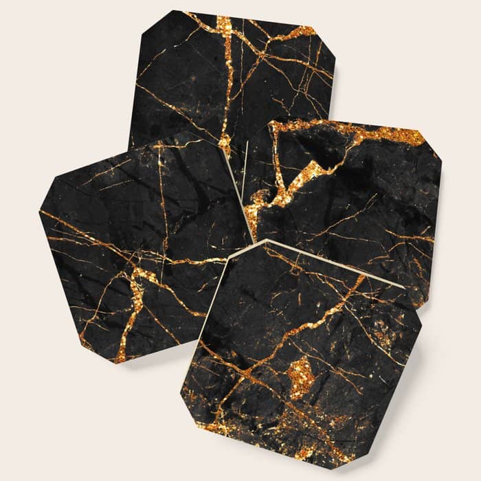 Black Malachite Marble With Gold Veins Coaster
