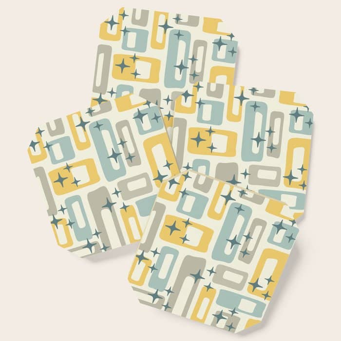 Mid Century Modern Abstract 132 Winter Yellow Gray And Blue Coaster