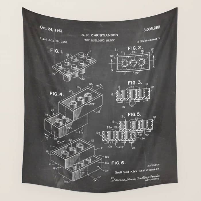 Legos Patent - Legos Brick Art - Black Chalkboard Wall Tapestry