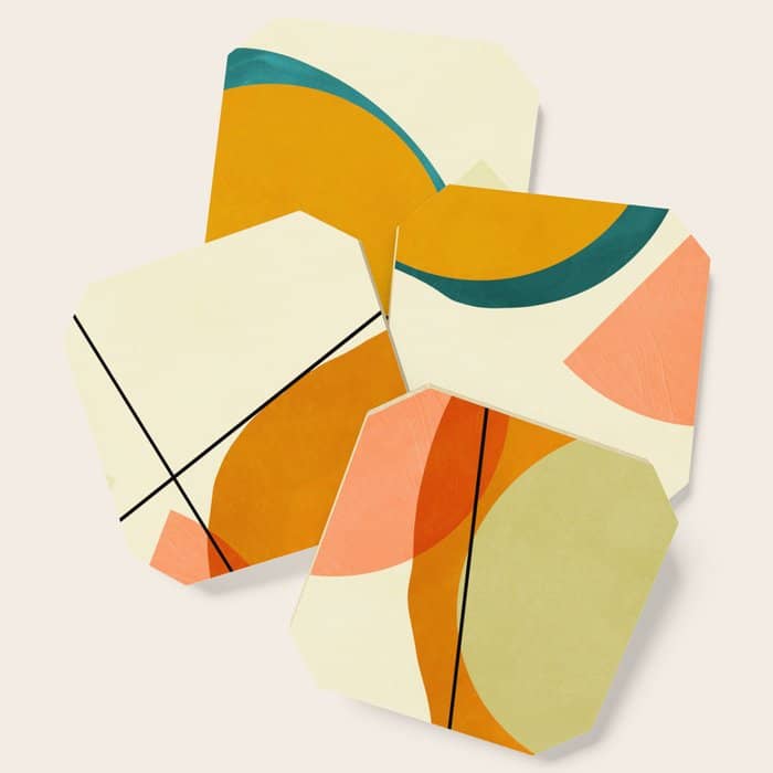 Mid Century Geometric Shapes Painted Abstract Iii Coaster