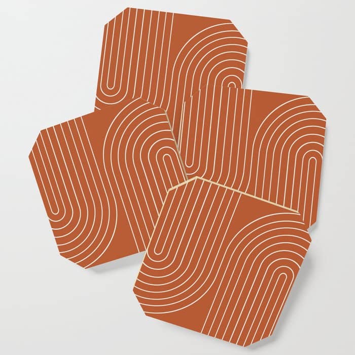 Minimal Line Curvature Ix Red Mid Century Modern Arch Abstract Coaster