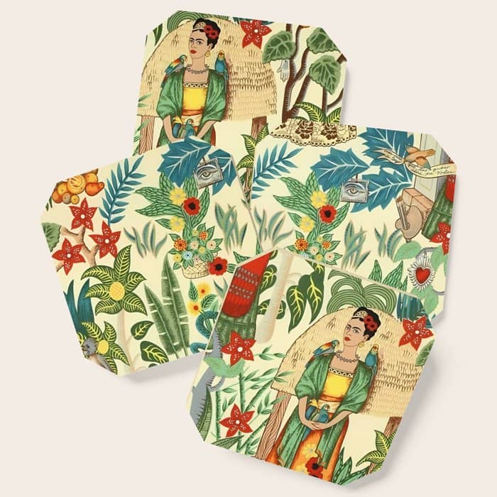 Frida'S Coyoacã¡N Mexican Garden Of Casa Azul Lush Tropical  Floral Painting Coaster