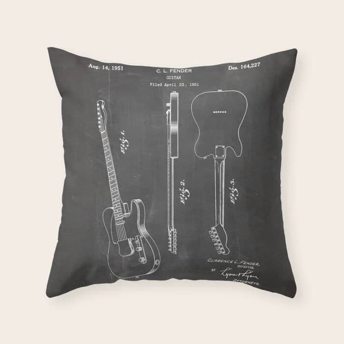 Electric Guitar Patent - Guitar Player Art - Black Chalkboard Throw Pillow