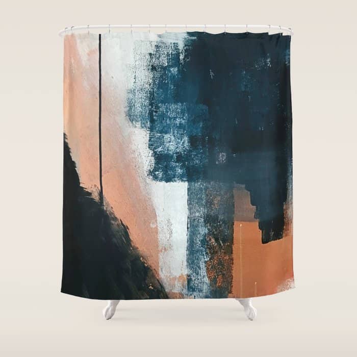 Vienna: A Minimal, Abstract Mixed-Media Piece In Pinks, Blue, And White By Alyssa Hamilton Art Shower Curtain