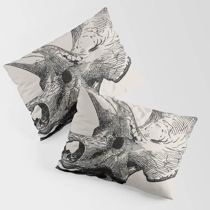 Dinosaur Skeleton Ink Pen Illustration Triceratops Pillow Sham