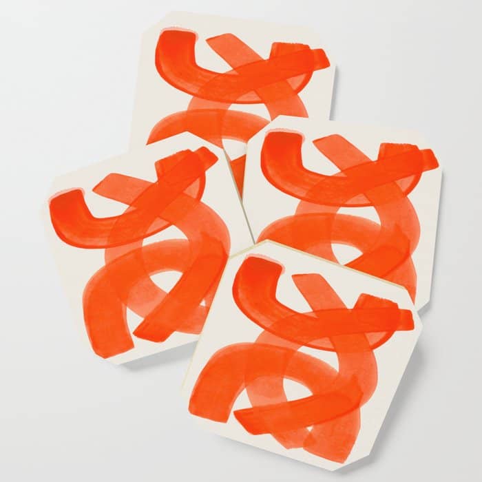 Mid Century Modern Abstract Painting Orange Watercolor Brush Strokes Coaster