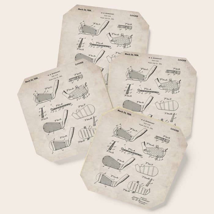 Golf Clubs Patent - Golfing Art - Antique Coaster