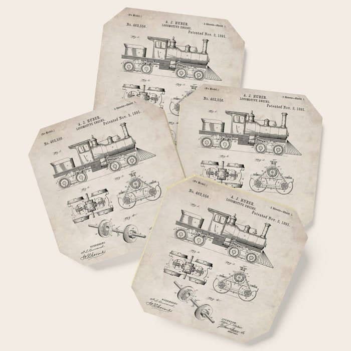 Train Locomotive Patent - Steam Train Art - Antique Coaster