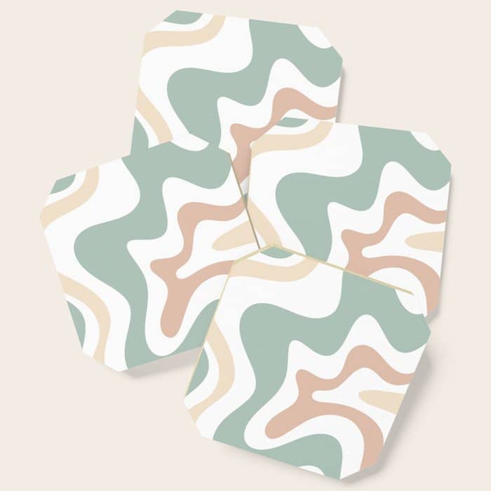 Liquid Swirl Abstract Pattern In Celadon Sage Coaster