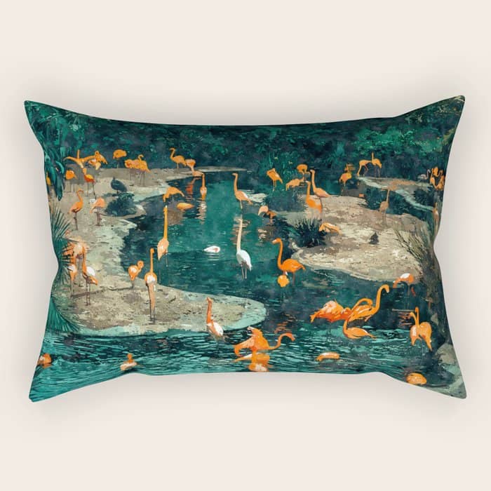 Flamingo Creek #Flamingo #Tropical #Illustration Rectangular Pillow