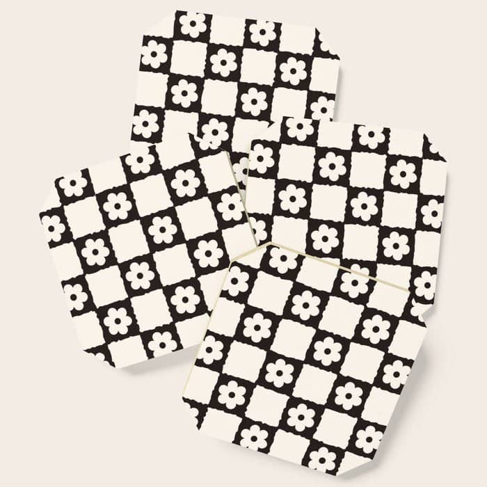 Retro Flower Checker In Black&White Coaster