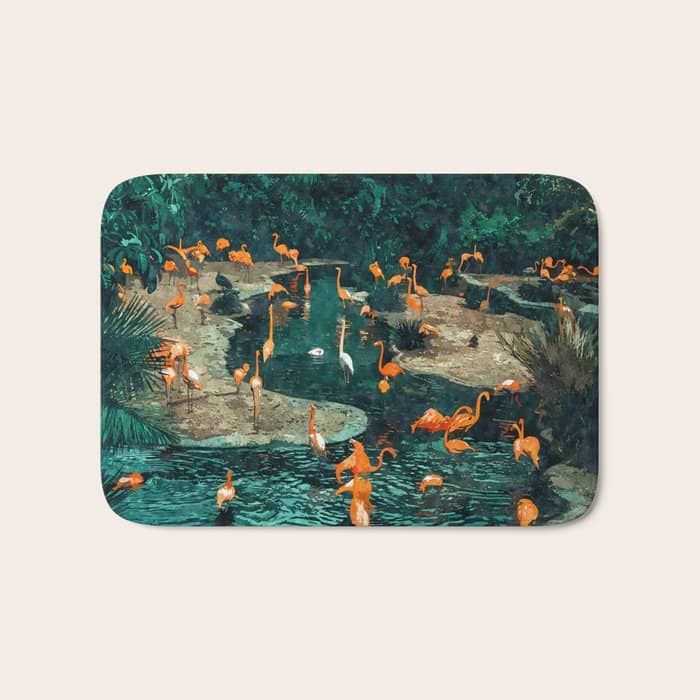 Flamingo Creek #Flamingo #Tropical #Illustration Bath Mat