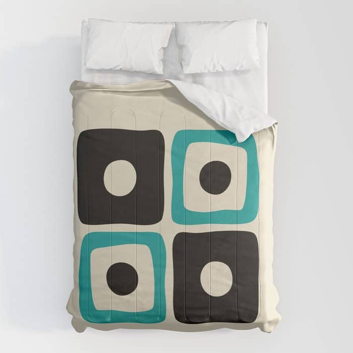 Mid Century Modern Square Dot Pattern 593 Black And Turquoise Comforter