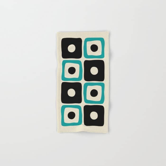 Mid Century Modern Square Dot Pattern 593 Black And Turquoise Bath Towel