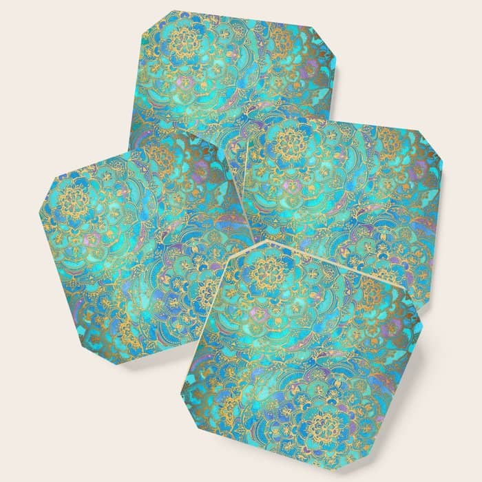 Sapphire & Jade Stained Glass Mandalas Coaster