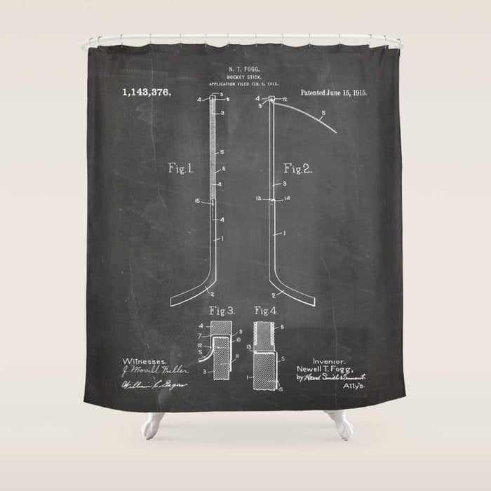 Ice Hockey Stick Patent - Ice Hockey Art - Black Chalkboard Shower Curtain