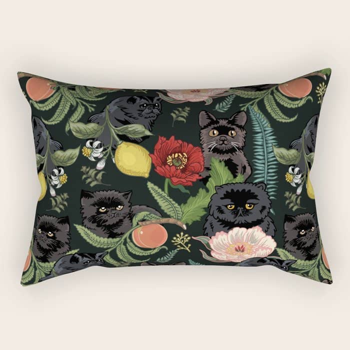 Botanical And Black Cats Rectangular Pillow