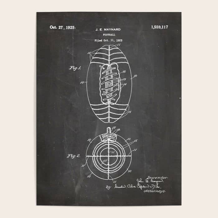American Football Patent - Football Art - Black Chalkboard Poster