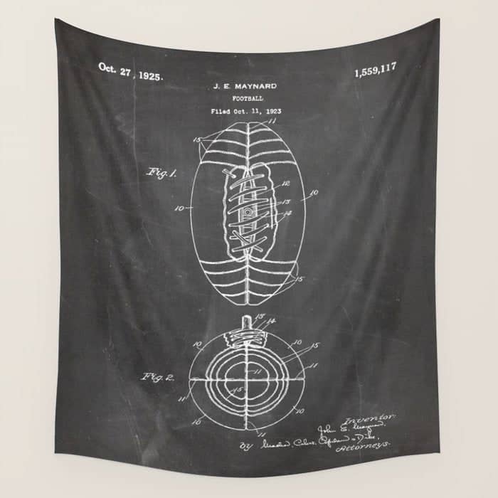 American Football Patent - Football Art - Black Chalkboard Wall Tapestry