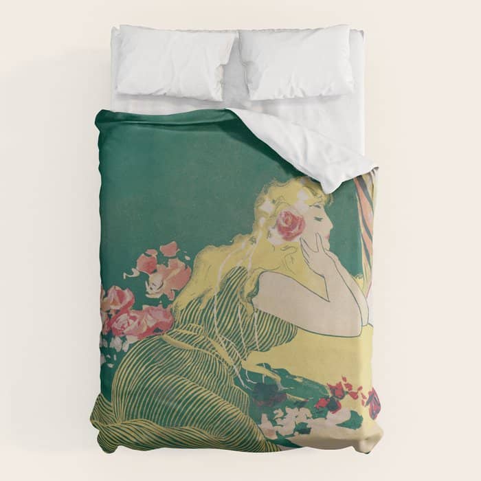 Fantasy Art Deco Woman With Pet Tiger Self Culture (Edited) - The Werner Company - 1890-1900 Duvet Cover