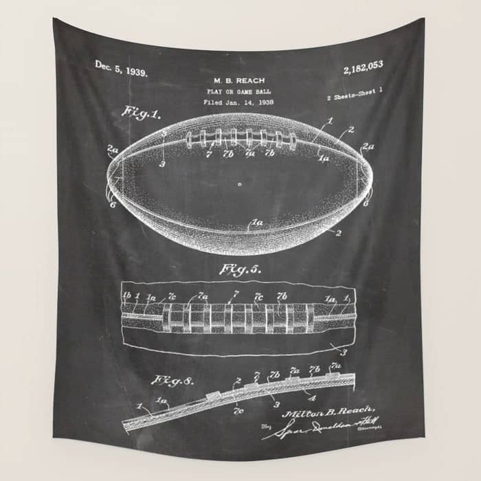 Football Patent - American Football Art - Black Chalkboard Wall Tapestry