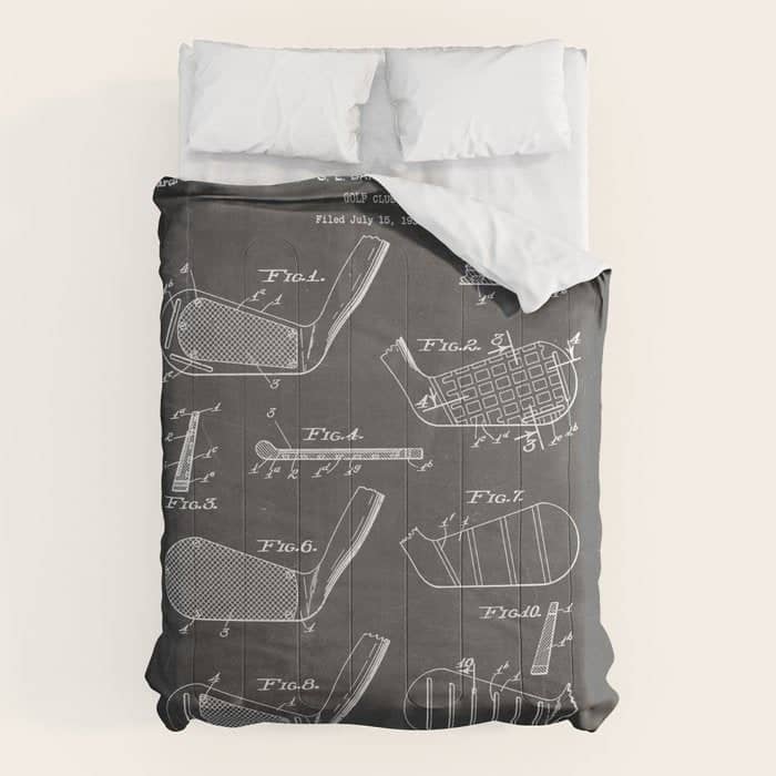 Golf Clubs Patent - Golfing Art - Black Chalkboard Comforter