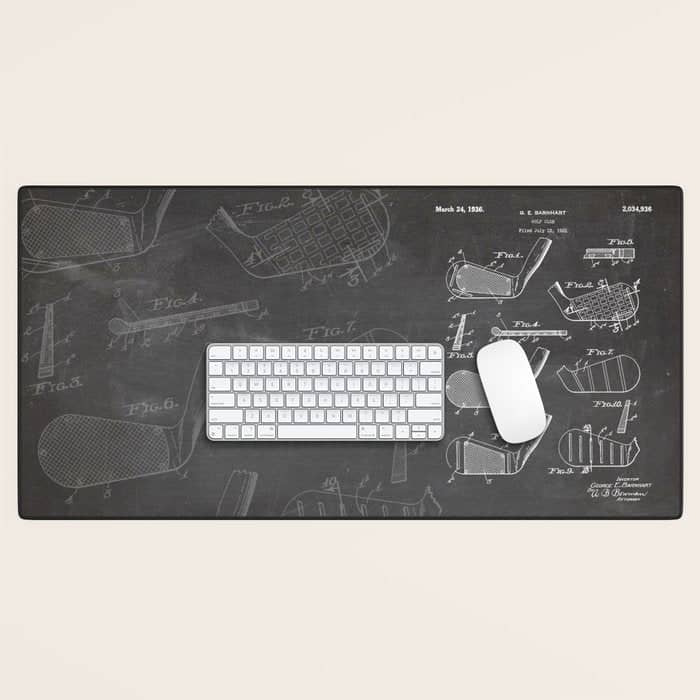 Golf Clubs Patent - Golfing Art - Black Chalkboard Desk Mat