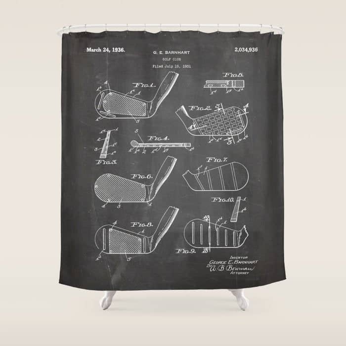 Golf Clubs Patent - Golfing Art - Black Chalkboard Shower Curtain