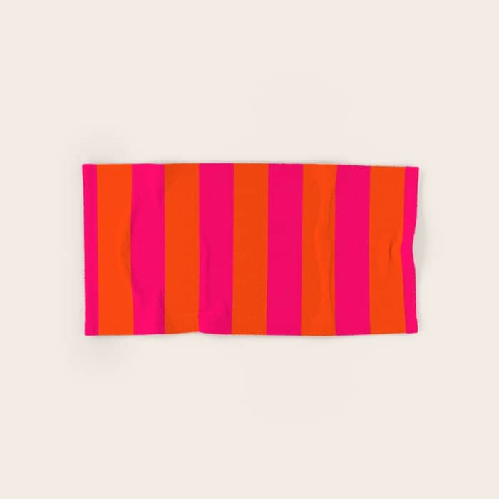 Bright Neon Pink And Orange Vertical Cabana Tent Stripes Bath Towel