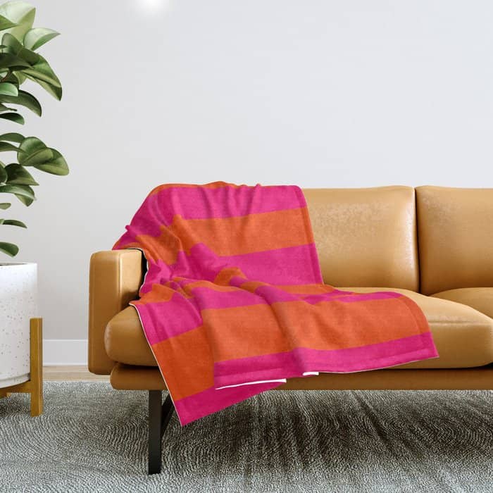 Bright Neon Pink And Orange Horizontal Cabana Tent Stripes Throw Blanket