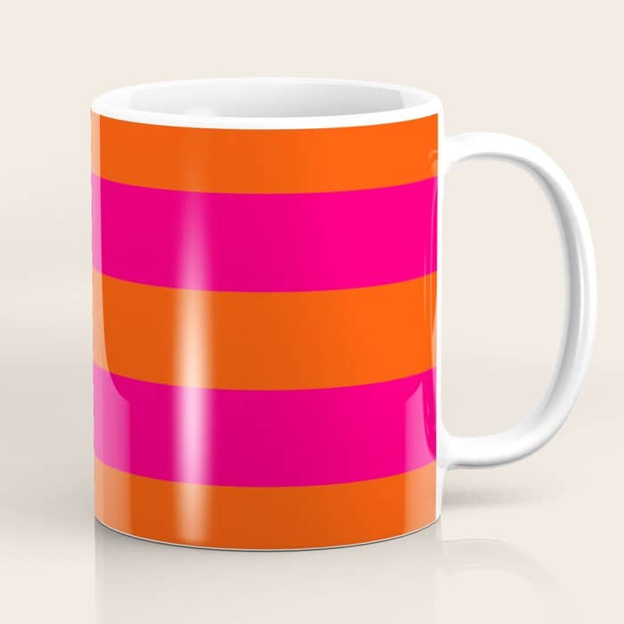 Bright Neon Pink And Orange Horizontal Cabana Tent Stripes Coffee Mug