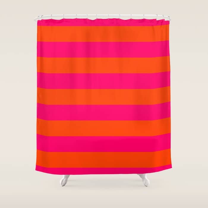 Bright Neon Pink And Orange Horizontal Cabana Tent Stripes Shower Curtain