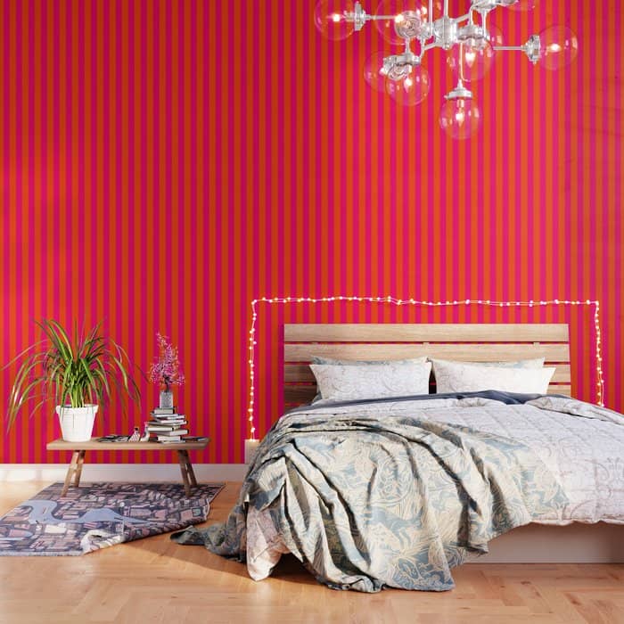 Bright Neon Pink And Orange Vertical Cabana Tent Stripes Wallpaper