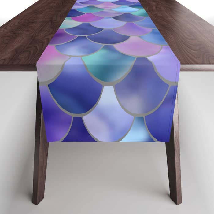 Mermaid Scales Art, Purple, Pink, Teal, Blue, Green Table Runner
