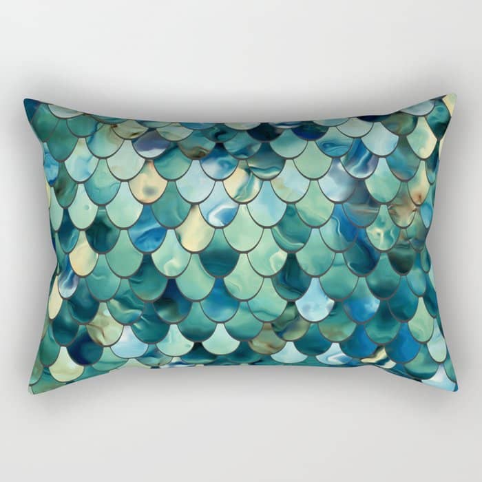Mermaid Art, Sea Green, Ocean Blue Rectangular Pillow