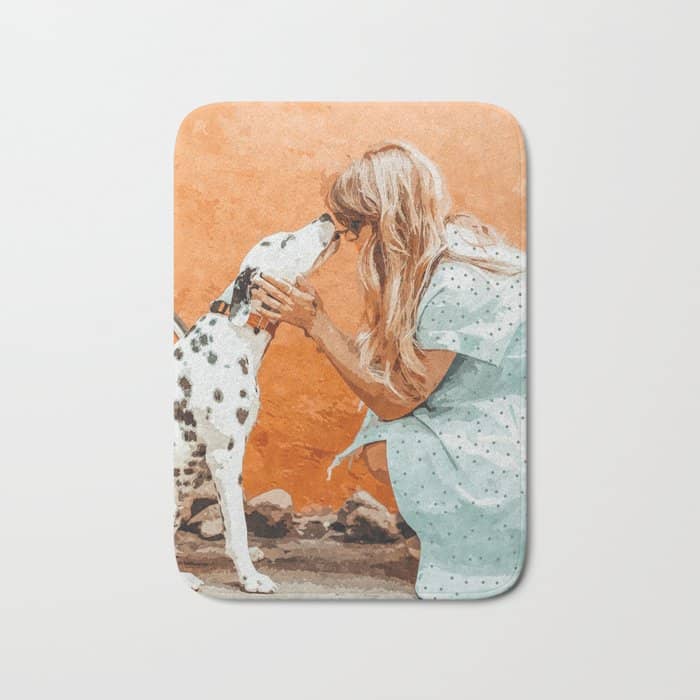 Pet Bound | Dalmatian Dog Lover Friendship Companion | Modern Bohemian Woman Puppy Animals Love Bath Mat