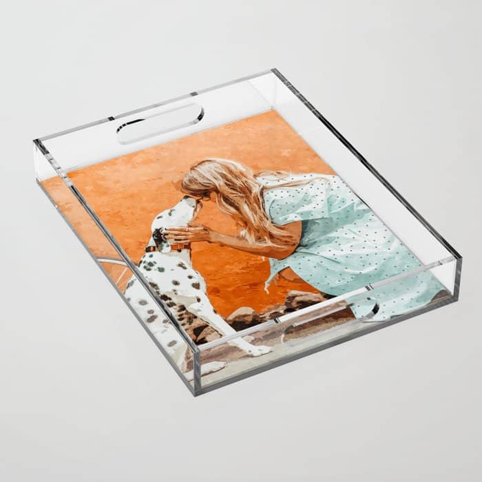Pet Bound | Dalmatian Dog Lover Friendship Companion | Modern Bohemian Woman Puppy Animals Love Acrylic Tray
