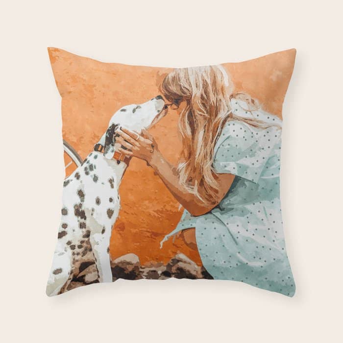 Pet Bound | Dalmatian Dog Lover Friendship Companion | Modern Bohemian Woman Puppy Animals Love Throw Pillow