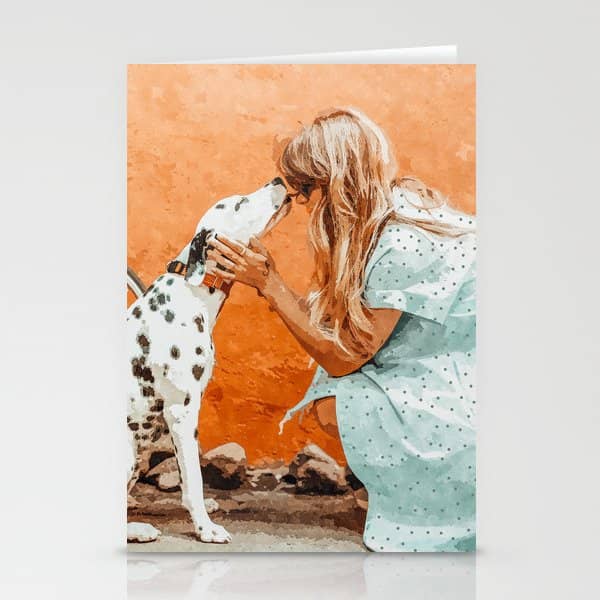 Pet Bound | Dalmatian Dog Lover Friendship Companion | Modern Bohemian Woman Puppy Animals Love Stationery Card