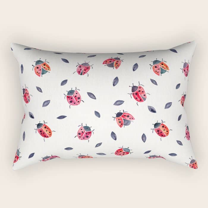 Lucky Ladybugs & Black Leaves Rectangular Pillow