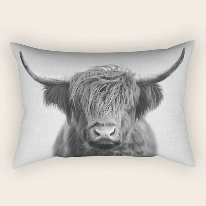 Highland Cow - Black & White Rectangular Pillow