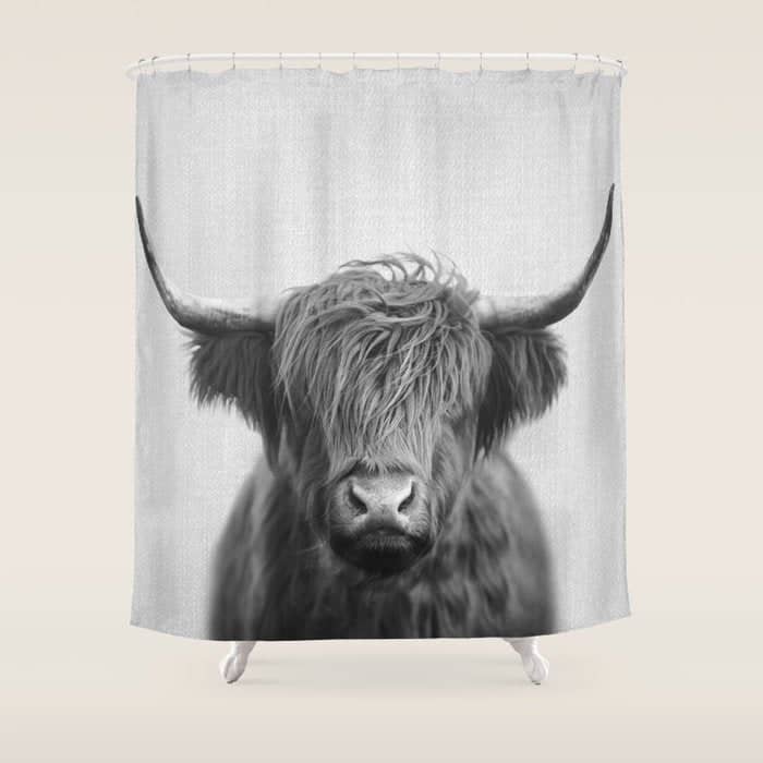 Highland Cow - Black & White Shower Curtain