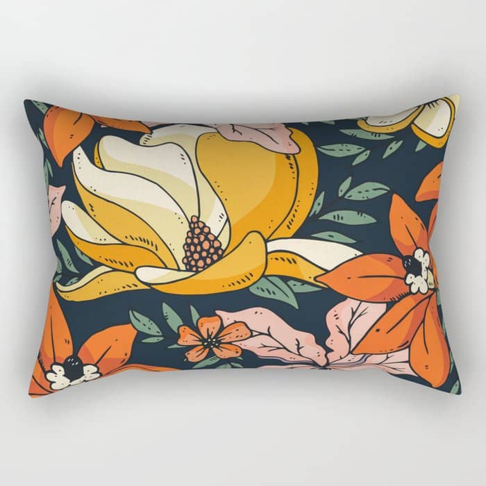 Night Forest, Colorful Dark Eclectic Floral Nature Botanical Jungle Floral Bohemian Illustration Rectangular Pillow