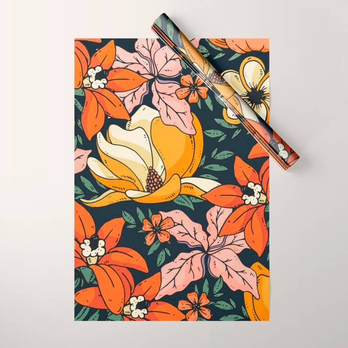 Night Forest, Colorful Dark Eclectic Floral Nature Botanical Jungle Floral Bohemian Illustration Wrapping Paper