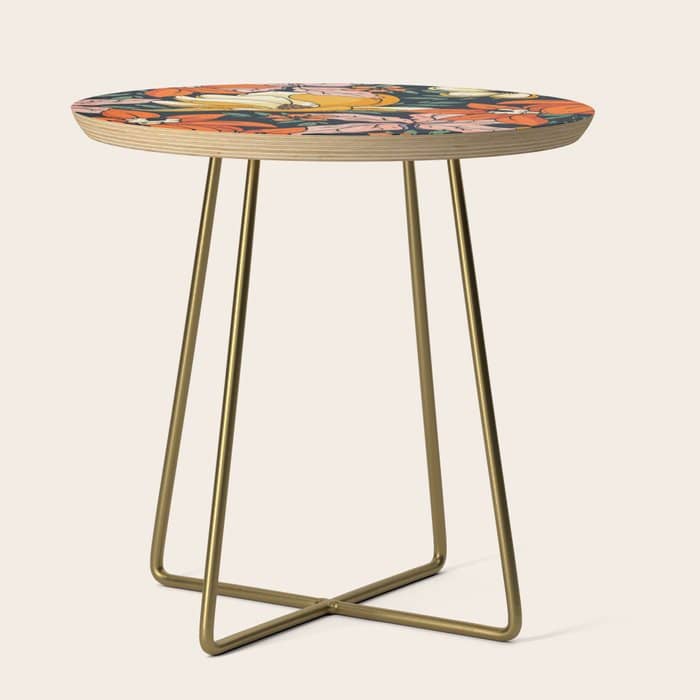 Night Forest, Colorful Dark Eclectic Floral Nature Botanical Jungle Floral Bohemian Illustration Side Table