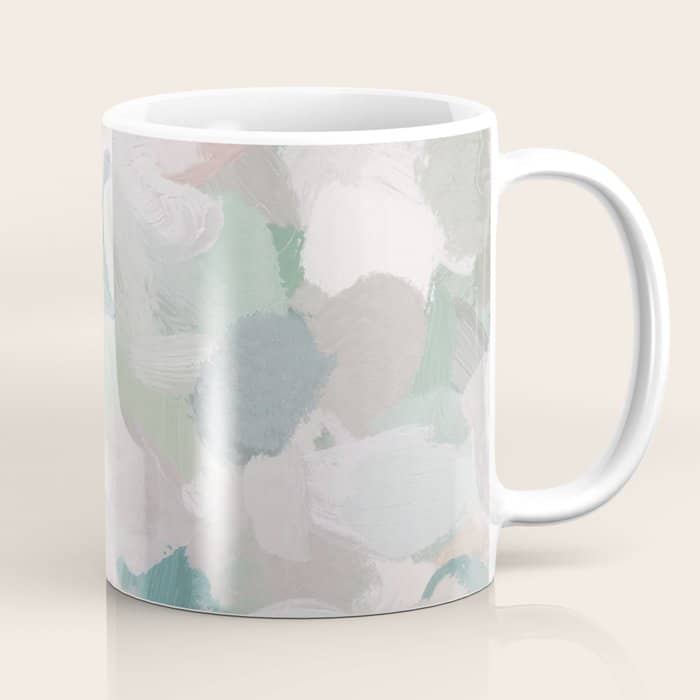 Fuzzy Flowers I - Mint Seafoam Green Dusty Rose Blush Pink Abstract Nature Spring Painting Print Coffee Mug