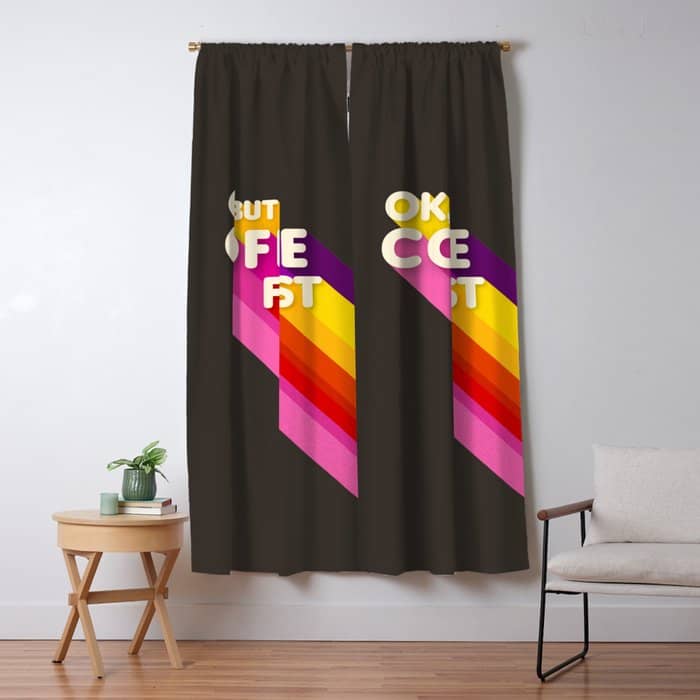 Ok, But Coffee First - Retro Typography Window Curtain